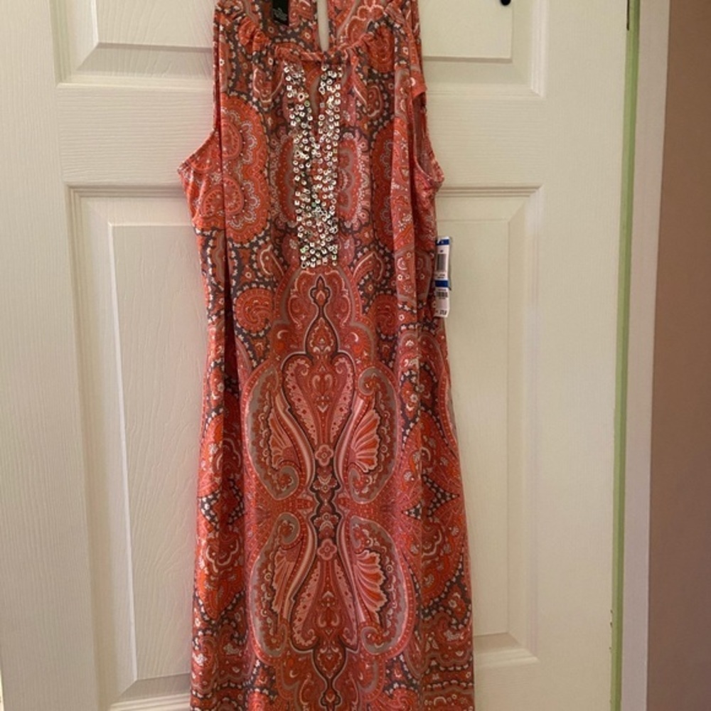 Paisley Glam Bedazzled Keyhole Back MIDI Sleeveless Dress - Picture 4 of 15